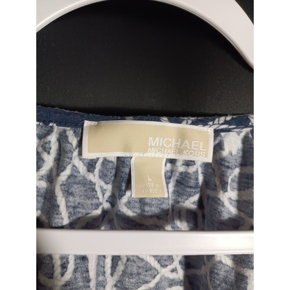 Michael Kors Blue Cotton Top Large Rope Tassel Graphic Flowy Nautical Shirt Bell - Picture 3 of 7